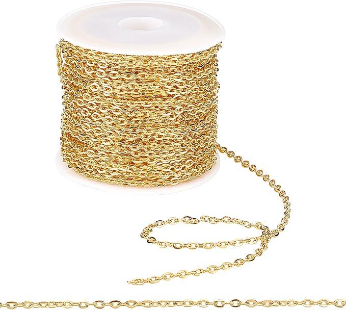 Necklace Chains Golden Iron Cross Chains Link Flat O-Shaped Cable Chains Craft Jewelry Chain for DIY Necklace Bracelet Jewelry Making, 3x2.2x0.6mm