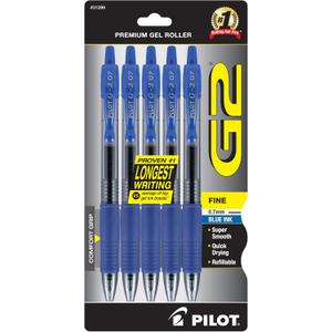 Pilot G2 Premium Gel Roller Pens, Fine Point 0.7 mm, Blue Ink Pens Fine Point, Pack of 6- Ideal for School, Journaling, and Office Writing