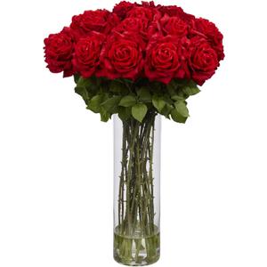 Nearly Natural 1214 Giant Rose Silk Flower Arrangement, Red 35" x 12" x 12"