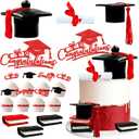 15PCS Red and Black Graduation Cake Topper Set for 2026 Graduation Cake Decorations Book Congrats Cake Toppers for Boys Girls Women Men School University Graduates Grad Party