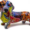 FUNSXBUG Colorful Dachshund Dog Statue Art Figurines Sculpture Collectibles Home Office Desktop Decor Outdoor Garden Display Decoration (Dachshund Dog 1)