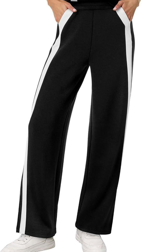 XIEERDUO Lounge Wide Leg Pants Beach Vacation Clothes (Medium, Black+white)