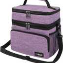 opux Insulated Lunch Bag for Men Women, Large Dual Compartment Cooler Bag, Soft Two Deck Lunch Box for Work School Picnic, Leakproof Lunch Tote with Shoulder Strap for Kid Adult (Purple, Double Deck)