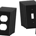 ELEGRP Duplex Receptacle Outlet Covers & Toggle Light Switch Wall Plate, 1-Gang Standard Size Wall Plates, Outlet Switch Faceplates Covers, UL Listed, Screws Included (10 Pack, Glossy Black)
