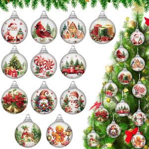 Giegxin 24 Pcs Christmas Ball Ornaments for Tree Fabric Balls Xmas Ornament Santa Claus Snowman Gnomes Printing Decorative Pendant Gifts for Holiday Christmas Winter Decorations Home