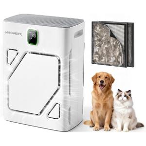 Meowant Air Purifier for Home Large Room 2600ft, H13 HEPA Filter, Double Air Intake, PM2.5 Air Quality Display, Auto Mode, Washable Pre-Filter, 2X-Purification For Pet Hair Dander Odor Dust, White