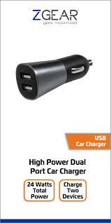 ZGear High Power Dual Port USB Car Charger - Black, 2 ct