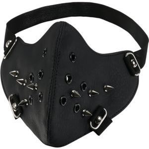Punk Faux Leather Mask, Wind Protector Motorcycle Biker Half Face Mask, Anti-Dust Sport Mask Halloween Costume (Elastic/Spike/Black)