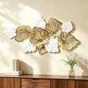 Roivikis Large Metal Wall Art Decor, 3D Abstract White & Gold Floral Leaves Wall Art, Handcrafted Modern Metal Wall Sculpture for Living Room, Bedroom, Entryway, 53.2" 27"