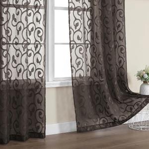 OWENIE Furman Chocolate Sheer Curtains 84 inches Long for Bedroom Living Room 2 Panels Set, Light Filtering Sheer Curtain with Elegant Clip Jacquard, Rod Pocket Window Treatments, 2 Pcs = 80" Width
