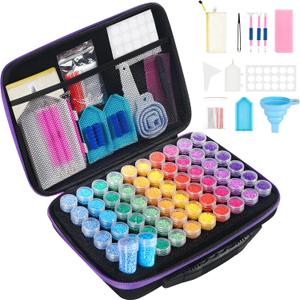 Douorgan Diamond Painting Storage Containers 60 Slots Accessories and Tools Portable Diamond Painting Organizer Shockproof Diamond Art Storage Case Jewelry Beads Storage Box (Medium - 60 Jars)