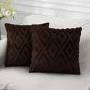 Pallene Soft Faux Fur Throw Pillow Covers 18x18 Set of 2 - Plush Wool Decorative Couch Pillow Covers for Sofa Bed Living Room - with 3D Diamond Pattern - Brown