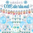 Winter Onederland Birthday Decor 1st Birthday Banner Pink and Silver Snowflake Photo Banner Snowflake Cake Toppers Latex Balloons for Winter Baby First Birthday Party Supplies