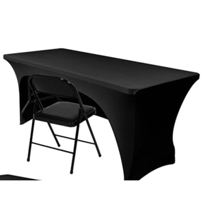 Nasitos Spandex Fitted Black Tablecloth for 4 Foot Tables-Open Back Folding Table Cover Washable Fabric Stretch, Tight and Wrinkle Resistant Table Protector for Trade Show, Craft Show, Events