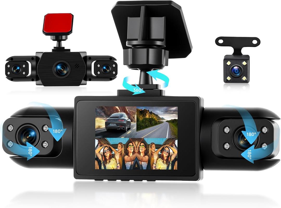 4 Channel 360 Dash Cam Front and Rear Inside Left Right, 2 Inch Dash Camera for Cars, Built-in Night Vision, Sensitive Motion Detection 24/7 Recording Parking Mode Monitor Reversing Help