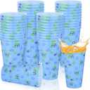 LemonRoad 50 Pcs Beach Coastal Plastic Cups 16 oz White and Blue Cups for Amalfi Coast Party Supplies Hawaiian Tropical Pool Beach Birthday Party Decor Seaside Shower Centerpiece