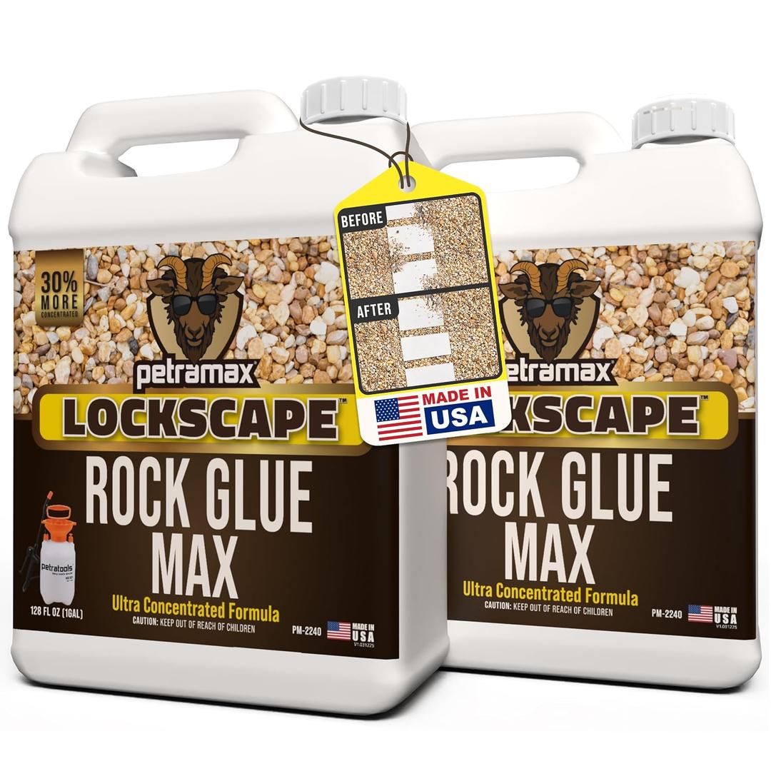 Lockscape Rock Glue for Landscaping, 2 Gallon - Wide Coverage & Pet Safe Mulch Glue for Rocks - Lockdown Gravel/Pebbles/Stones - Sticky Clear Gravel Binder & Decomposed Granite Stabilizer (1Gal x 2)