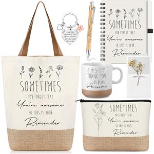Suclain 7 Pcs Thank You Gifts for Women, Appreciation Spiral Notebooks, Ballpoint Pen, Coffee Mug, Canvas Bag, Makeup Bag, Awesome Keychain Card Inspirational Gift for Coworker Retirement