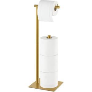 Toilet Paper Holder Stand Gold Free Standing TP Holder, Metal Toilet Paper Roll Holder with Reserve Bathroom Tissue Storage Holder, Gold (1)