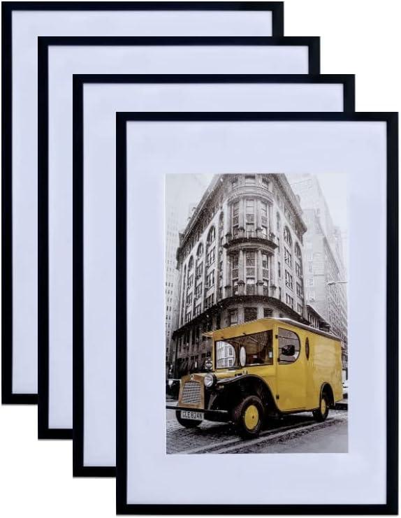 Art Emotion Black 16x24 Picture Frame Display 12x18 Pictures with Mat or 16x24 without Mat, Horizontal and Vertical for Wall- 4 packs