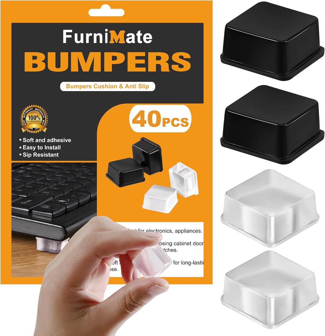 Rubber Feet for Electronics 40PCS Tall Square- Clear+Black Rubber Bumpers Self Adhesive, Adhesive Rubber Feet for Cutting Board, Speakers, Laptop, Appliances 0.78" x 0.38"