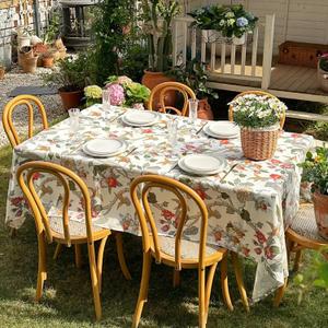 Waterproof Rectangular Tablecloth 60 x 120 Inch, Bird Floral Table Cloth Country Spring Summer Tablecloths, Table Cover for Farmhouse, Dining, Outdoor - Red Flower