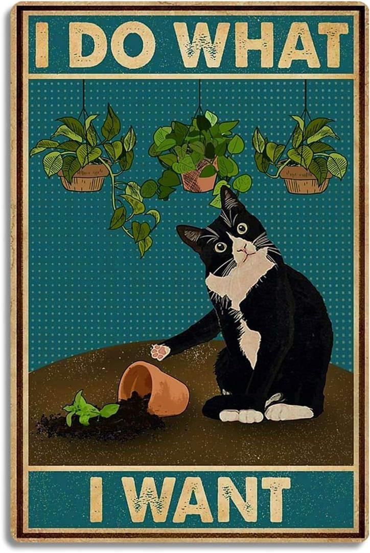 Fmcmly I Do What I Want Funny Black Cat Decor Tin Signs Cute Cat Personalized Metal Poster Wall Art Decor Sign for Home Bathroom Garden Restroom Bedroom Bar Cafe 12x8 Inches Vintage Tuxedo Cat Metal