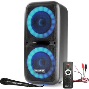 Dolphin BoxParty 2120 Dual 12" Party Speakers - Portable & Rechargeable Sound with Microphone, Bluetooth, USB, Hi-Fi Amp, Powerful Bass, 5-Band Equalizer & LED Lights - Long Battery Life - 2x12-inch