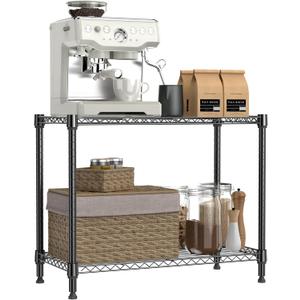 2 Tier Adjustable Metal Storage Shelving Unit, Heavy Duty Wire Rack Organizer for Kitchen, Living Room or Office, 220 lbs Capacity, 27.6 W x 11.8 D x 23.4 H, Black