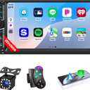 7'' Double Din Car Stereo with Wireless Apple CarPlay & Android Auto, Car Audio Receivers, IPS Touch Screen FM Radio, Mirror Link, Bluetooth 5.2, SWC, HD Backup Camera, GPS Navigation, TF/USB/AUX
