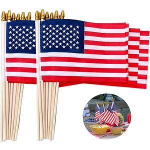 30Pcs 5x8 Inch Small American Flags on Stick US Wood Stick Flags with Kid-safe Spear Top American Flags for Outside 5x8 Memorial Day, 4th of July Independence Day Decorations Veterans Parades