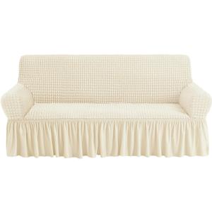 NICEEC Sofa Slipcovers Beige Couch Covers Washable Stretch Fitted Sofa Cover for 3 Cushion Couch Universal 3 Seat slipcover Durable Furniture Protector with Skirt Country Style