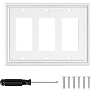 White Modern Decorative Wall Plate Light Switch Cover Decorator Outlet Covers Rocker Switch Plates Bamboo Fiber Material Wall Plates for Kitchen Bathroom (3 Gang Triple Decorator-1 Pack)