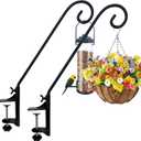 Heavy Duty Deck Hook,360 Rotating Design,Pole 16.5Long Metal Deck Railing Hooks for Hanging Bird Feeders,Planters,Suet Baskets,Lanterns,Wind Chimes,Clamp Mounted,Under 18 LBS(2PACK)