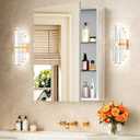 Bathroom Medicine Cabinet with Mirror, 20x26 Recessed or Wall Mirror Medicine Cabinet with Storage Adjustable Glass Shelves, Beveled Edge Mirrored Door with Aluminum Cabinet Hinges