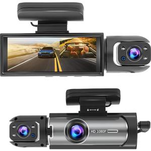 Dash Cam Front and Inside, 1080P Dual Dash Cam for Car, 3.16 Inch IPS Screen Driving Recorder with IR Night Vision, Loop Recording, Wide Angle Lens, 24H Parking Traffic Recorder