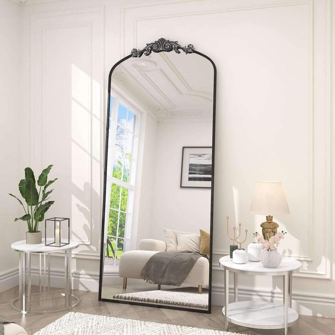 SMIROR Black Vintage Arched Full Length Mirror 78x32, Baroque Ornate Body Floor Mirror for Dressing, Shatter-Proof and Anti-Rust SMIROR Black Vintage Arched Full Length Mirror 78x32, Baroque Ornate Body Floor Mirror for Dressing, Shatter-Proof and Anti-Rust