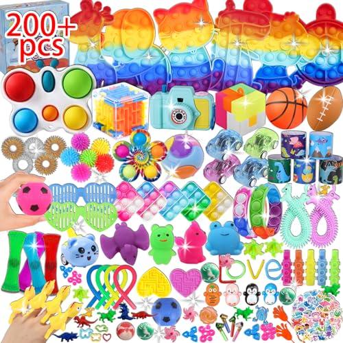 200 Pcs Party Favors for Kids, Fidget Toys Bulk, Birthday Gift Toys, Stocking Stuffers, Treasure Box Birthday Party, Goodie Bag Stuffers, Carnival Prizes, Pinata Filler for Classroom