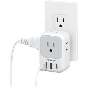 USB Wall Charger, Wall Plug Adapter Outlet Extender, TESSAN 3 Charger Block (1 USB C Port), Multi Charging Station for Cruise, Bathroom, Office, Dorm Essentials (Grey) USB Wall Charger, Wall Plug Adapter Outlet Extender, TESSAN 3 Charger Block (1 USB C Port), Multi Charging Station for Cruise, Bathroom, Office, Dorm Essentials (Grey)