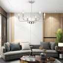 Modern Brushed Nickel Chandelier for Dining Room, 6-Light Candle Chandelier, 22" Transitional Hanging Ceiling Light Fixture for Living Room, Foyer, Entryway, Kitchen