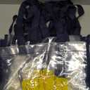 Small Clear Tote Bag "CHAD POWERS" logo, Navy Blue Straps, Yellow Logo, 10 Pack
