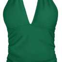 Women's Halter Tankini Top V Neck Swim Top Tummy Control Bathing Suit (Green, 20 Plus)