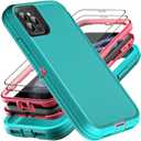 YKHJKLEC for iPhone 11 Pro Max Case, Military Grade 3 in 1 Heavy Duty Shockproof/Drop Proof/Dust Proof Case with 2Pcs Tempered Glass Screen Protector (Aqua Blue/Pink)