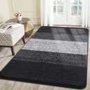 Kitinjoy Indoor Outdoor Door Mat, 59x36 Non-Slip Absorbent Dirt Trapper, Low-Profile Washable Inside Entrance Front Floor Mat, Sturdy Soft Entry Doormats for Entryway, Black