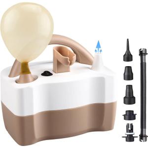 Portable Electric Balloon Pump, Super Fast Powerful Air Inflator with Attachments & Hose, 3-5 Sec Quick Fill for Birthday Party, Wedding Decoration (Brown)