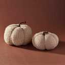 LampLust Plush Pumpkin Decor, Pack of 2, Sand Faux Pumpkins for Table Centerpiece, Neutral Rustic Farmhouse Spring Decor for Shelves, Mantels, Counter and Elegant Home Accent