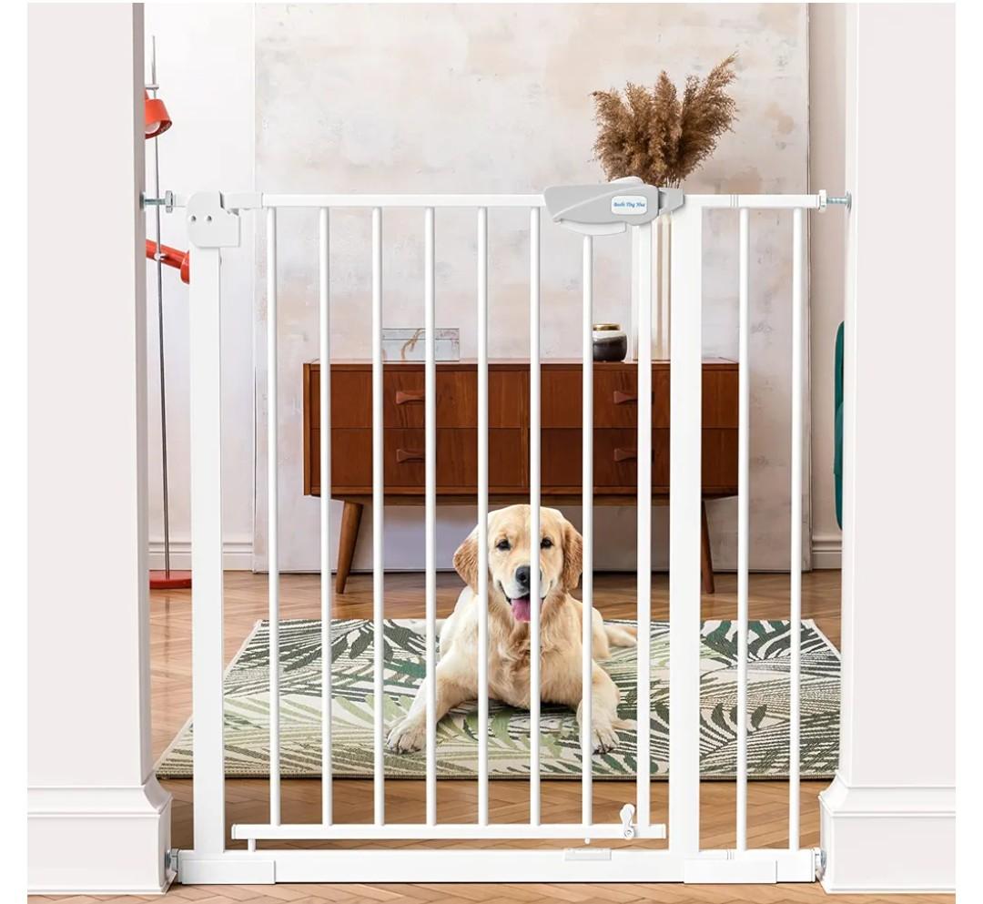 MEEGEEM Baby Gate - 40'' Extra Tall and 30''-37'' Adjustable Width Pet Gate for Stairs & Doorways & House and More, Can Use As Dog Gate, Pressure Mounted, No Drilling, Auto Close, White