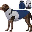 DENTRUN Dog Coat with Harness Built in, Easy On/Off Zipper Closure Winter Dog Vest, Water-Repellent Fleece Lined Warm Jacket with Reflective for Medium Dogs, Dark Blue, L