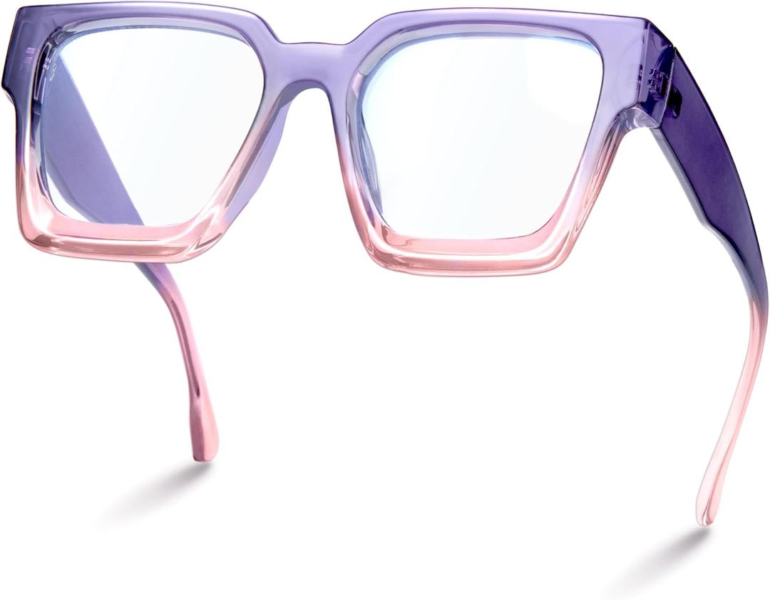 livho Oversized 99% Blue Light Glasses for Woman - Rectangle Fashion Glasses for Computer, Chic Preppy Frame - Anti Eyestrain (Lavender Gradient)