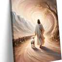 Jesus Leaves The 99 Sheep Canvas Wall Art Jesus And Lamb Picture Wall Decor Christ The Good Shepherd Lost Lamb In Poster Print Painting for Living Room Bedroom Church Home Decoration Prepare To Hang